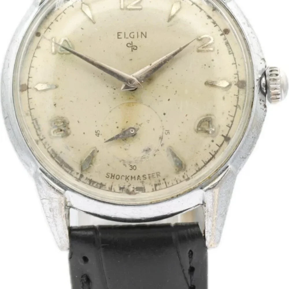 Vintage 34.5mm Elgin 9580 Shockmaster Men's Mechanical Wristwatch 715 USA